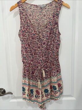 American Eagle Outfitters boho floral romper-sleeveless tassel tie waist xsmall